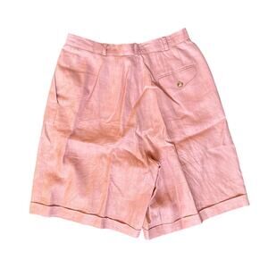 Vintage 90s Liz Claiborne Collection Pink Linen Pleated Bermuda Shorts Waist 28